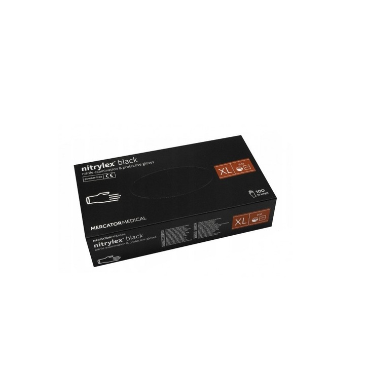 Nitrylex® black púdermentes nitril vizsgálókesztyű, XL, Nitril, 100