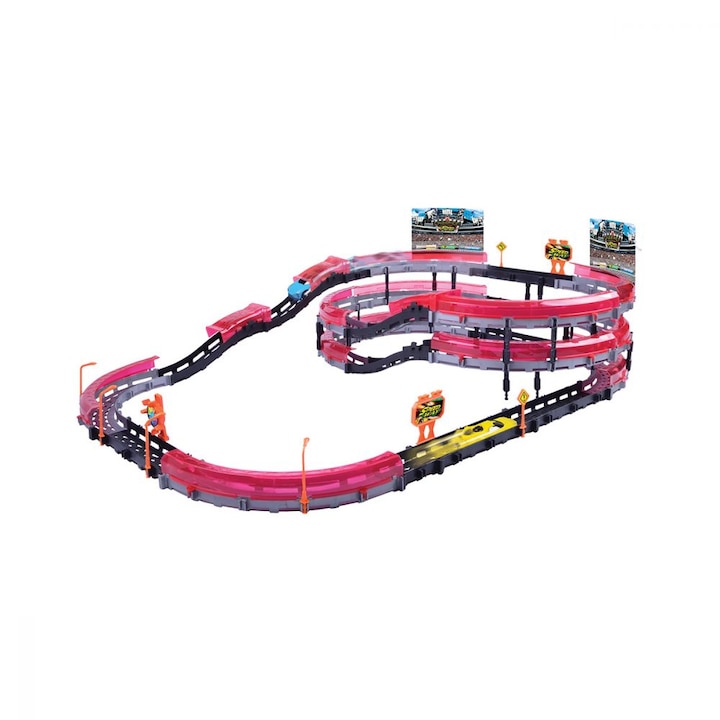 Set de joaca cu 2 masinute High Speed 3 Level Racing Track Motormax ,8 piese