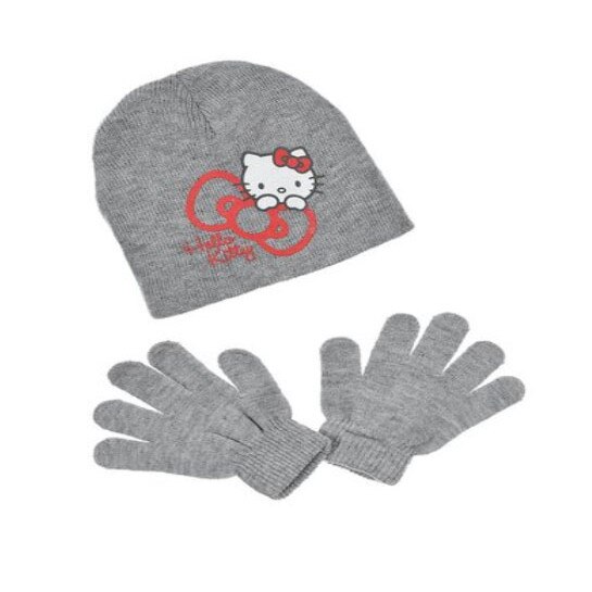 Set caciula si manusi, Hello Kitty, gri