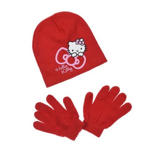 Set caciula si manusi, Hello Kitty, rosu