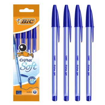 Set 4 pixuri, Bic, albastre, cu pasta, Soft Set 4 pixuri, Bic, albastre, cu pasta, Soft
