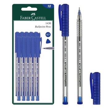 Set 10 pixuri, Faber-Castell, albastre, cu pasta, 0.7 mm Set 10 pixuri, Faber-Castell, albastre, cu pasta, 0.7 mm