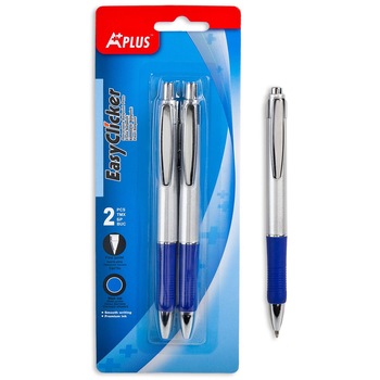 Set 2 pixuri, Zola®, cu pasta albastra, cu mecanism si cauciuc aderent Set 2 pixuri, Zola®, cu pasta albastra, cu mecanism si cauciuc aderent