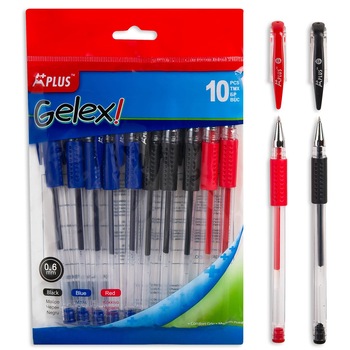 Set 10 pixuri, Zola®, albastru / negru / rosu, cu capac si cauciuc aderent Set 10 pixuri, Zola®, albastru / negru / rosu, cu capac si cauciuc aderent