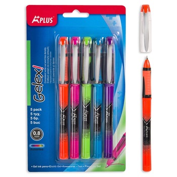 Set 5 pixuri, Zola®, culori diferite, cu capac si cauciuc aderent Set 5 pixuri, Zola®, culori diferite, cu capac si cauciuc aderent