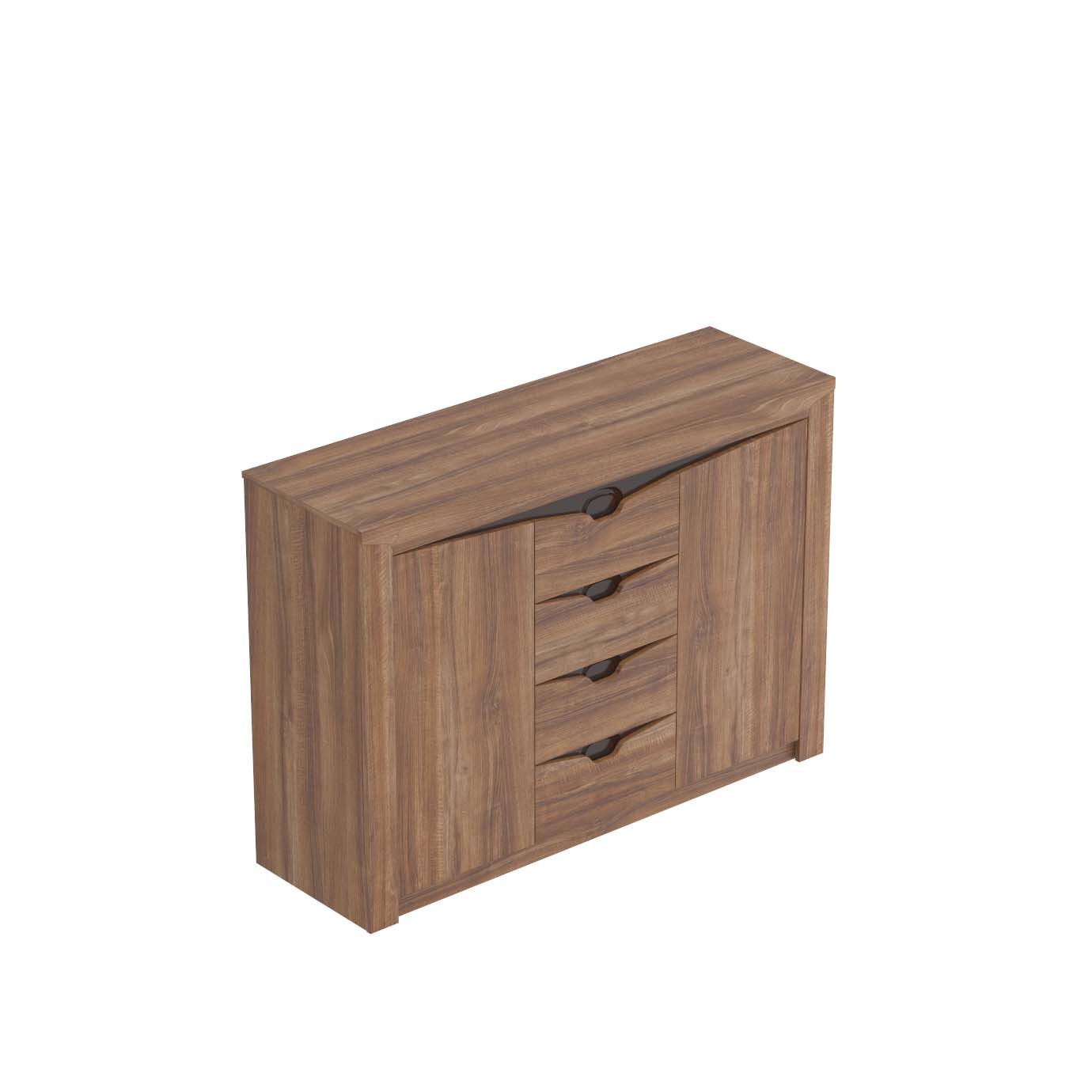 Comoda cu 4 sertare si 2 usi Sani Sorento, 140x44x98,5 cm, Stejar Stirling