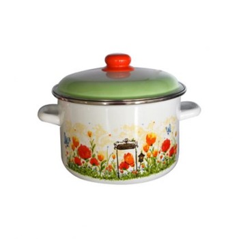 Oala emailata ruseasca, 3 l, cu capac emailat si margine cromata, Golandscaea, 012960 Oala emailata ruseasca, 3 l, cu capac emailat si margine cromata, Golandscaea, 012960