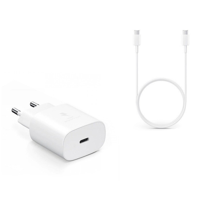 Samsung gyári Type-C hálózati töltő adapter + Type-C adat- és töltőkábel - 5V/3A- EP-TA800EWE PD3.0 + EP-DA905BWE - fehér (ECO csomaglás)
