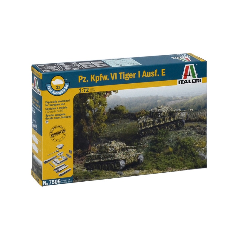 Macheta Militara Italeri Pz.Kpfw.VI Tiger I Ausf.E German Tank fast assembly kit 2buc 1:72 ITA 7505
