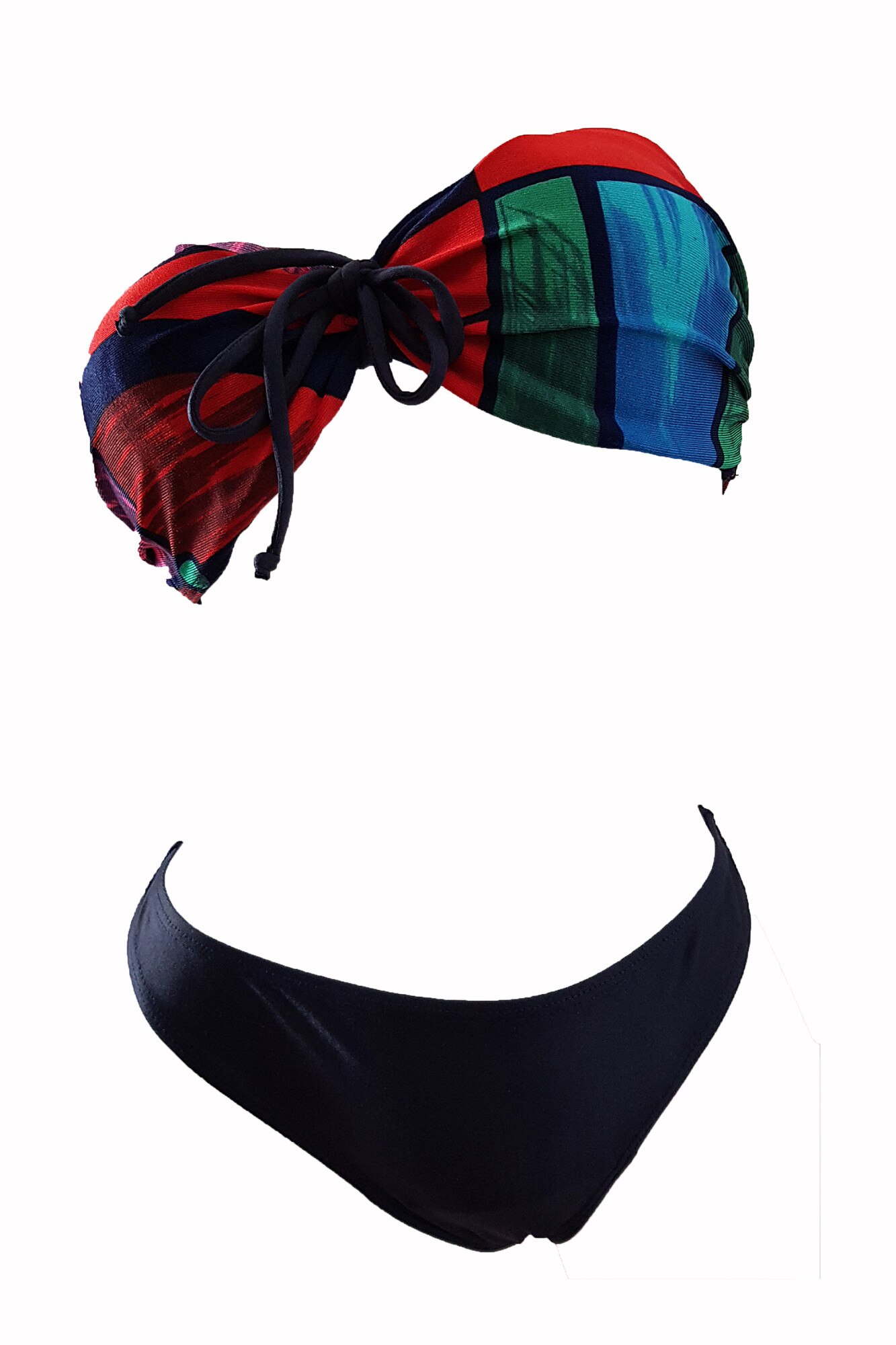 Costum de baie dama doua piese, imprimeu geometric, SILVIA , BLD by Exclusive, Bleumarin/Rosu