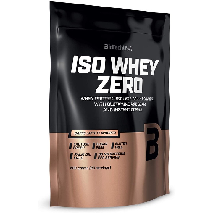 Хранителна добавка Biotech USA, Iso Whey Zero Free Lactose WPI, Whey Protein Isolate, 500 g, Latte Coffee Aroma