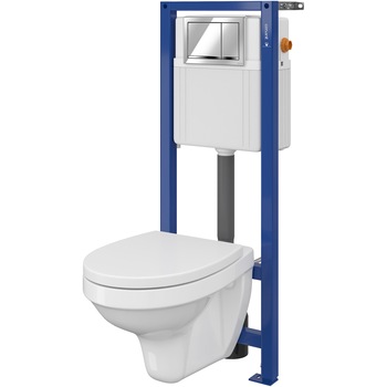 Pachet vas WC suspendat Cersanit Delfi S701-188 + rezervor incastrat + clapeta + capac WC, polipropilena, inchidere lenta Pachet vas WC suspendat Cersanit Delfi S701-188 + rezervor incastrat + clapeta + capac WC, polipropilena, inchidere lenta