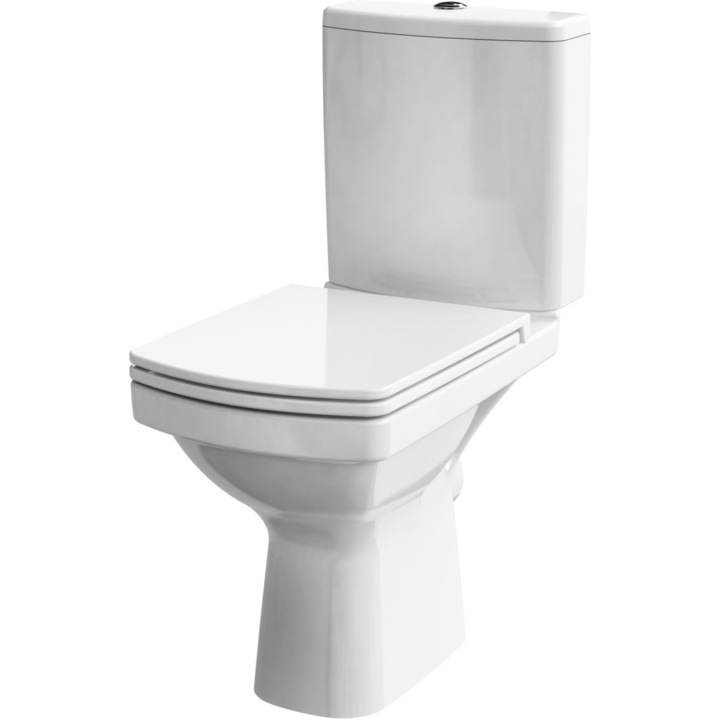 Pachet Cesanit K102-028, vas WC compact, Clean On + rezervor + capac WC Duroplast, antibacterial, inchidere lenta