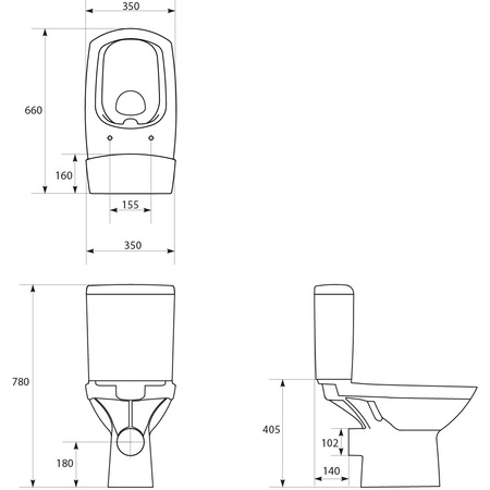 Pachet vas WC Cersanit RR100-001 643 Viva + rezervor, Clean On, evacuare orizontala, capac WC Duroplast, inchidere lenta, demontare rapida