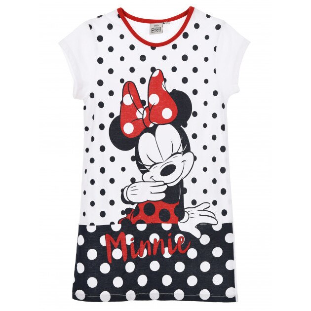 Camasa de noapte, Minnie cu fundita rosie, alba cu buline