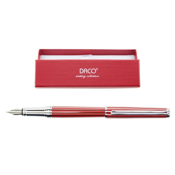Stilou DACO Metalic, Penita Tip F, Cerneala Standard, Culoare Rosu/Argintiu