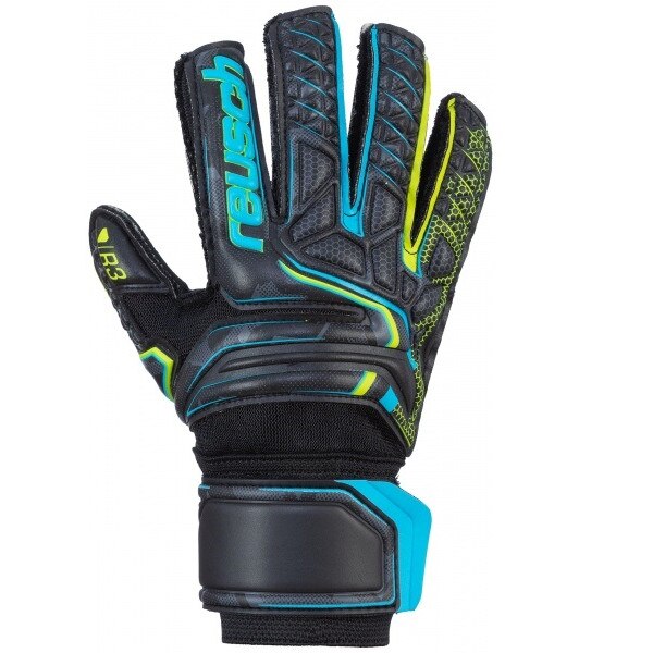 Manusi Portar Reusch Attrakt R3 Mega Solid Junior, Negru/Turcoaz, Marimea 5.5