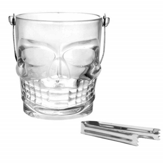 Frapiera Pufo din sticla pentru cuburi de gheata in forma de Craniu cu cleste metalic inclus, capacitate 900 ml