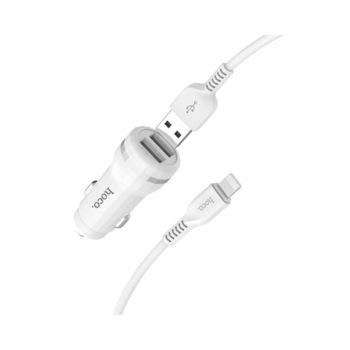 Incarcator Auto Hoco Staunch ,2 X Usb + Cablu Date Lightning , alb ,2,4a - Z27 Incarcator Auto Hoco Staunch ,2 X Usb + Cablu Date Lightning , alb ,2,4a - Z27