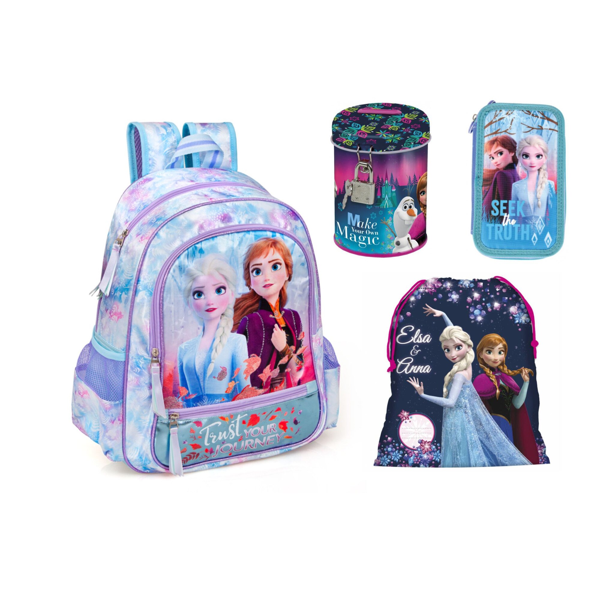 Set scoala Frozen 1 - Ghiozdan scoala , penar echipat , sac incaltaminte , pusculita