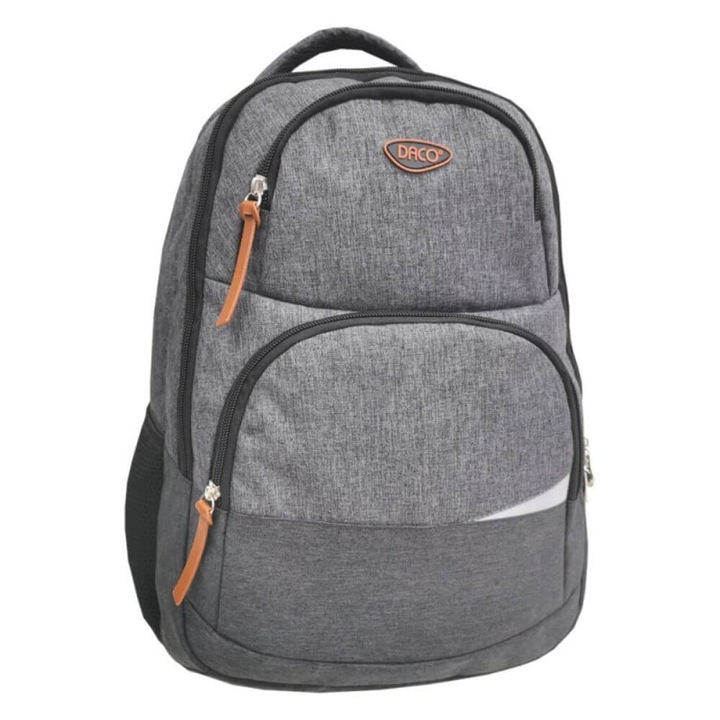 DACO hátizsák iskolásoknak, 46x32x14 cm, állítható szivacsos pántok és két oldalsó zseb, poliészter, szürke