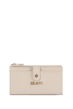 Beverly Hills Polo Club, Portofel de piele ecologica cu aplicatie logo metalica, Maro nisip Beverly Hills Polo Club, Portofel de piele ecologica cu aplicatie logo metalica, Maro nisip