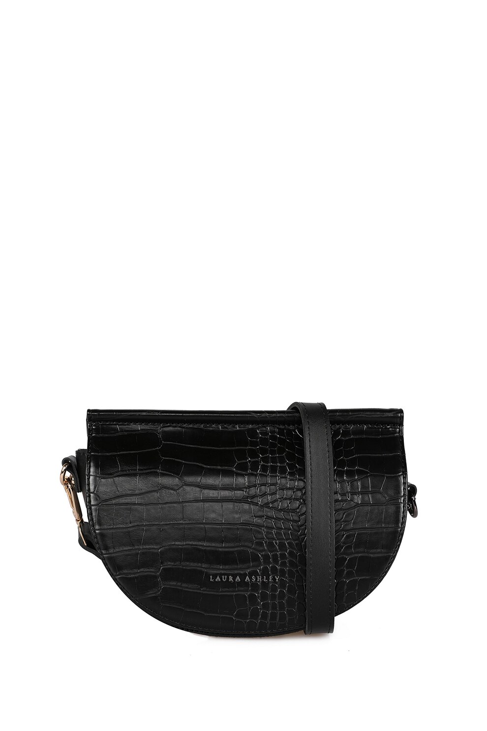 Laura Ashley, Geanta crossbody cu aspect de piele de crocodil, Negru