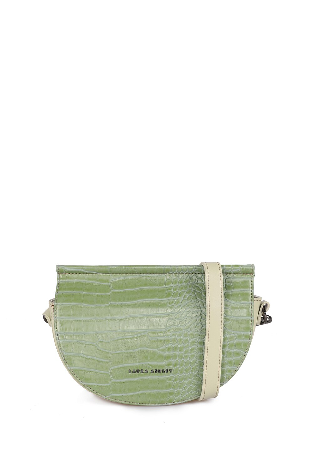 Laura Ashley, Geanta saddle din piele ecologica cu aspect de piele de crocodil, Verde/Maro nisip