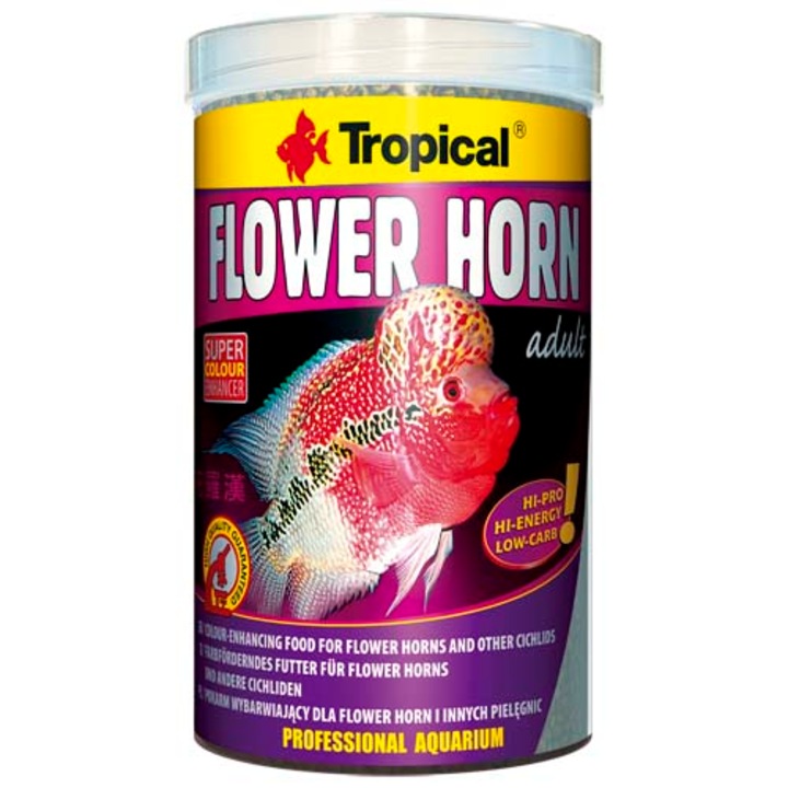Hrana pentru imbunatatirea culorii pentru pesti Tropical Flower Horn Adult Pellet, 1000ml / 380g
