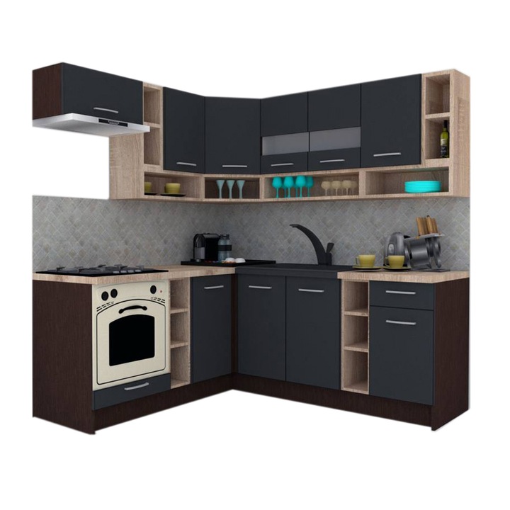 Set Bucatarie de Colt Genarom COSSY NEW ST 180-200, Wenge / Decor 0164