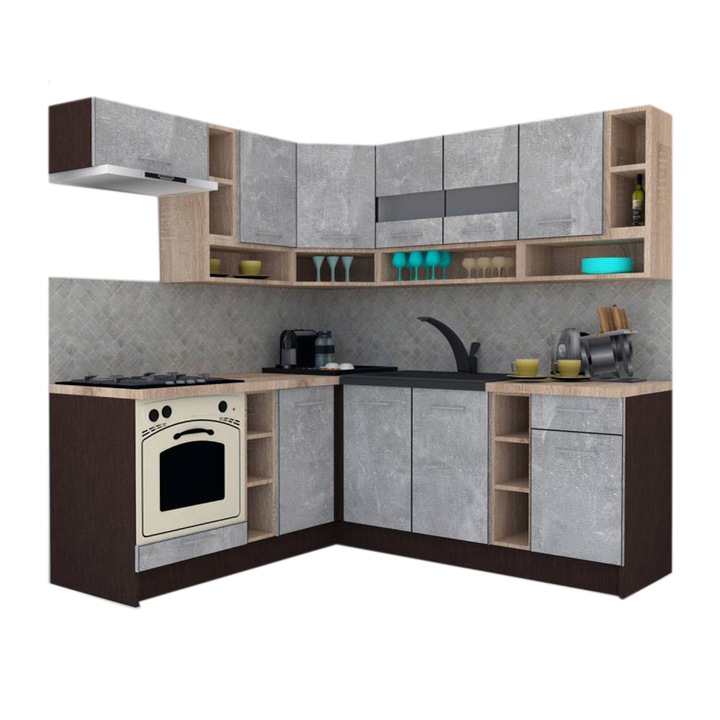 Set Bucatarie de Colt Genarom COSSY NEW ST 180-200, Wenge / Decor 4298