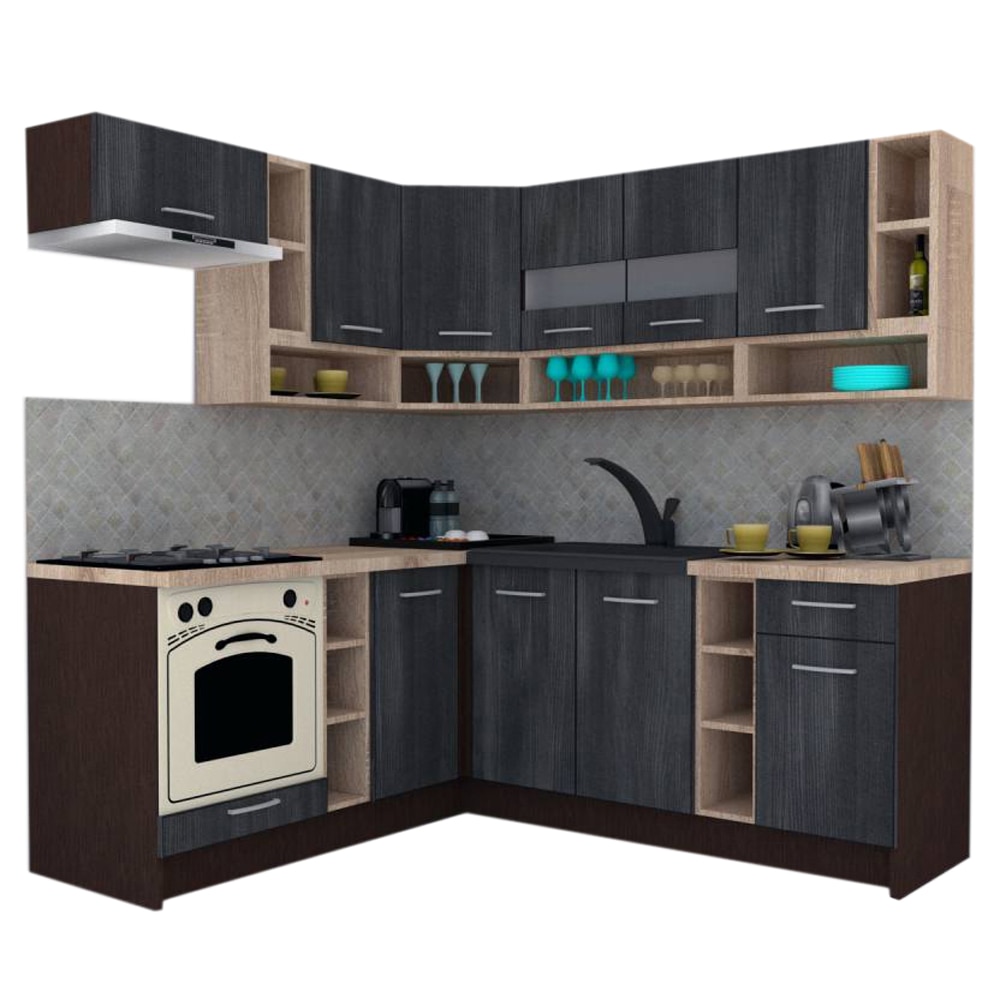 Set Bucatarie de Colt Genarom COSSY NEW ST 180-200, Wenge / Decor 8509