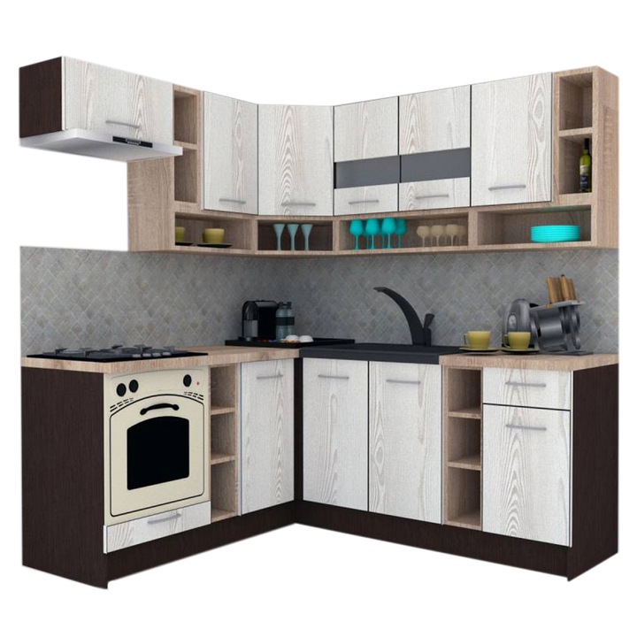 Set Bucatarie de Colt Genarom COSSY NEW ST 180-200, Wenge / Decor K010