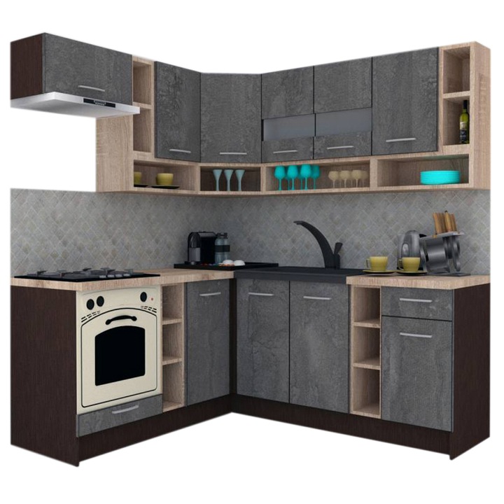 Set Bucatarie de Colt Genarom COSSY NEW ST 180-200, Wenge / Decor K352