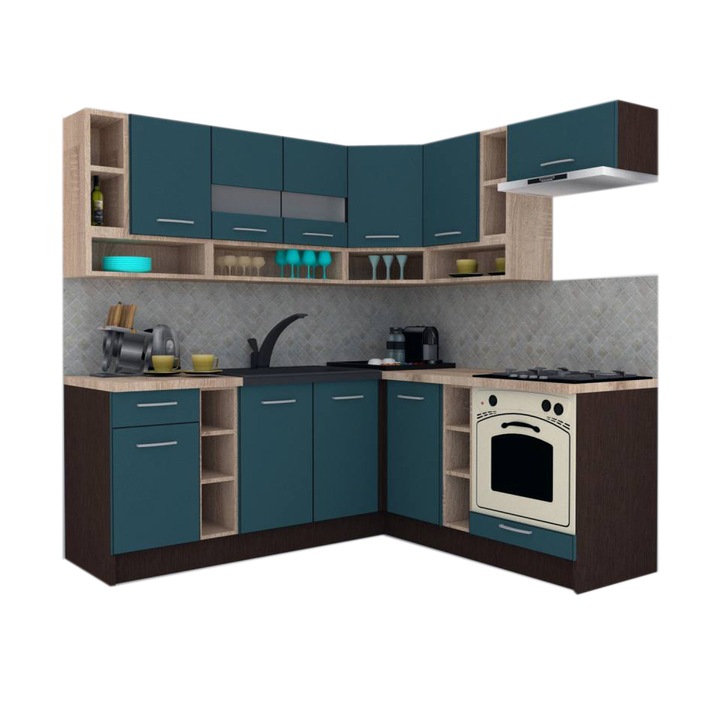 Set Bucatarie de Colt Genarom COSSY NEW DR 180-200, Wenge / Decor 0244