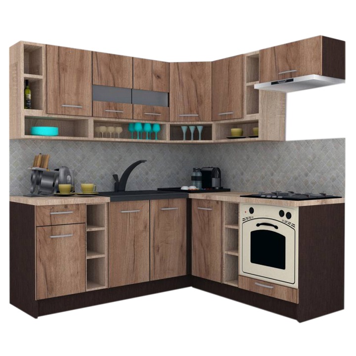 Set Bucatarie de Colt Genarom COSSY NEW DR 180-200, Wenge / Decor K004