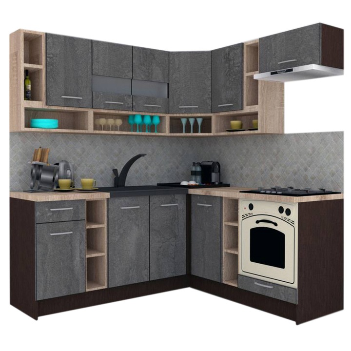 Set Bucatarie de Colt Genarom COSSY NEW DR 180-200, Wenge / Decor K352