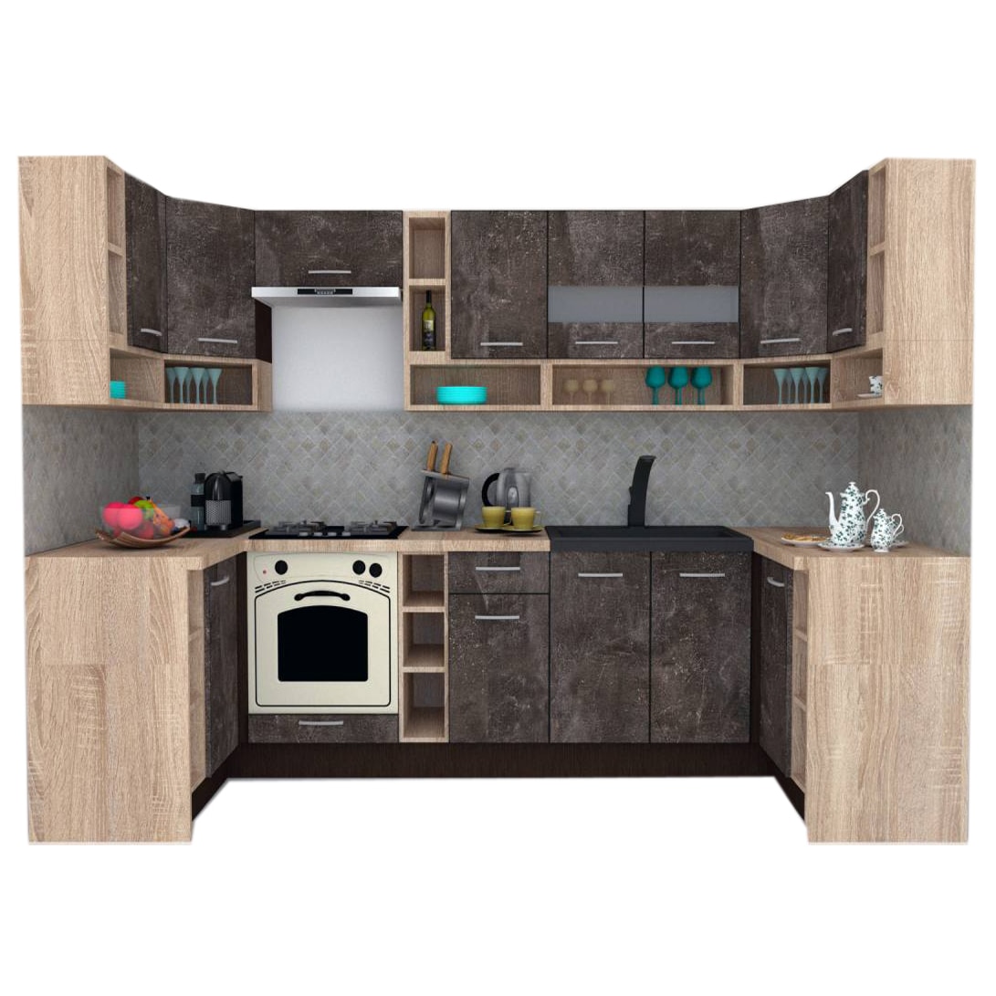 Set Bucatarie de Colt Genarom COSSY NEW 120-320-120, Wenge / Decor 4299