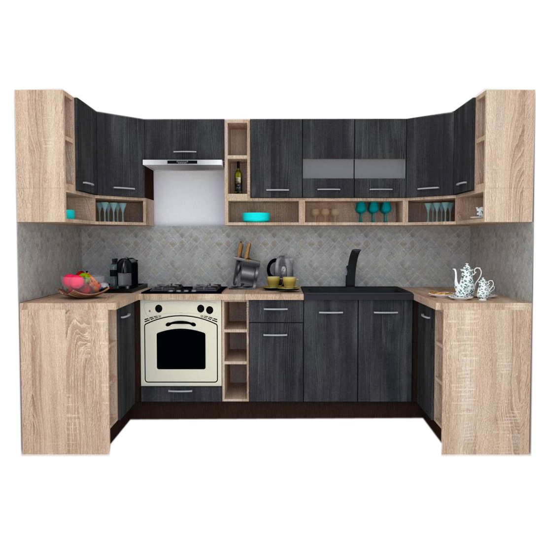 Set Bucatarie de Colt Genarom COSSY NEW 120-320-120, Wenge / Decor 8509