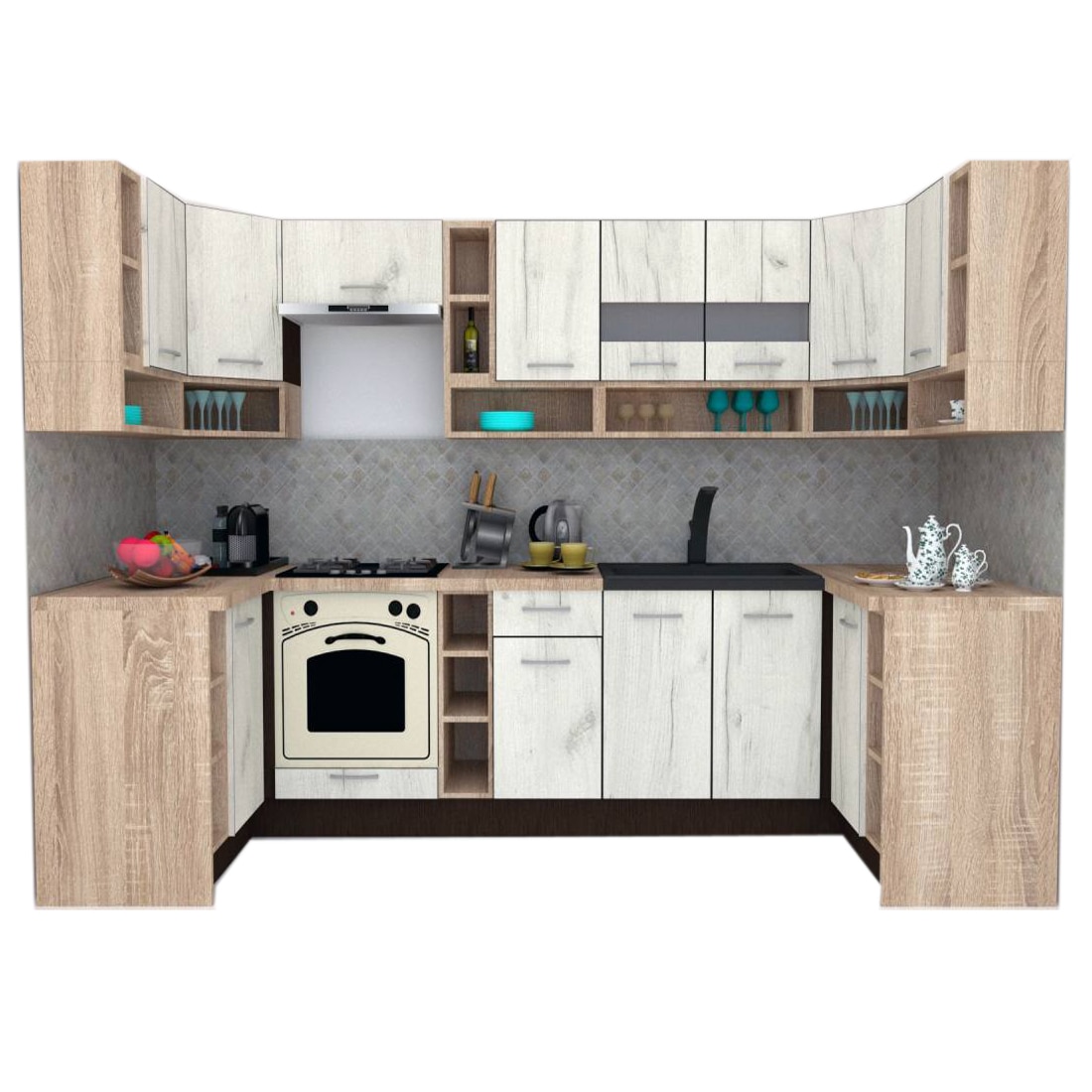 Set Bucatarie de Colt Genarom COSSY NEW 120-320-120, Wenge / Decor K001