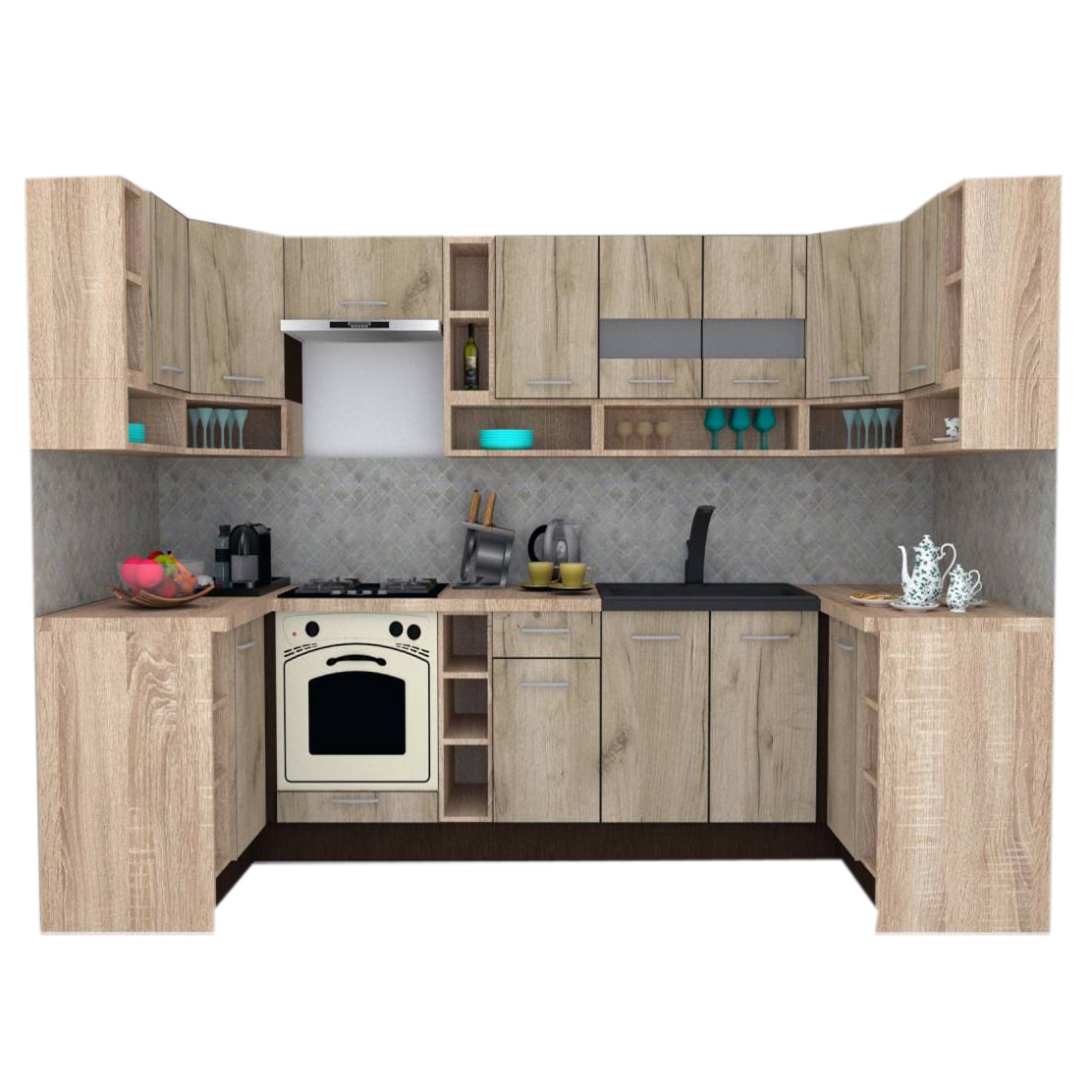 Set Bucatarie de Colt Genarom COSSY NEW 120-320-120, Wenge / Decor K002