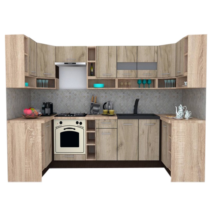 Set Bucatarie de Colt Genarom COSSY NEW 120-320-120, Wenge / Decor K002