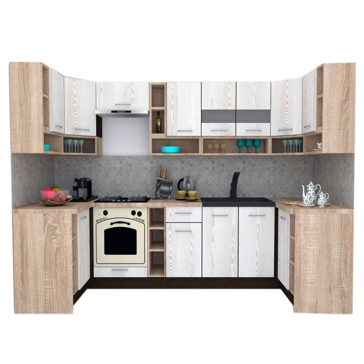 Set Bucatarie de Colt Genarom COSSY NEW 120-320-120, Wenge / Decor K010