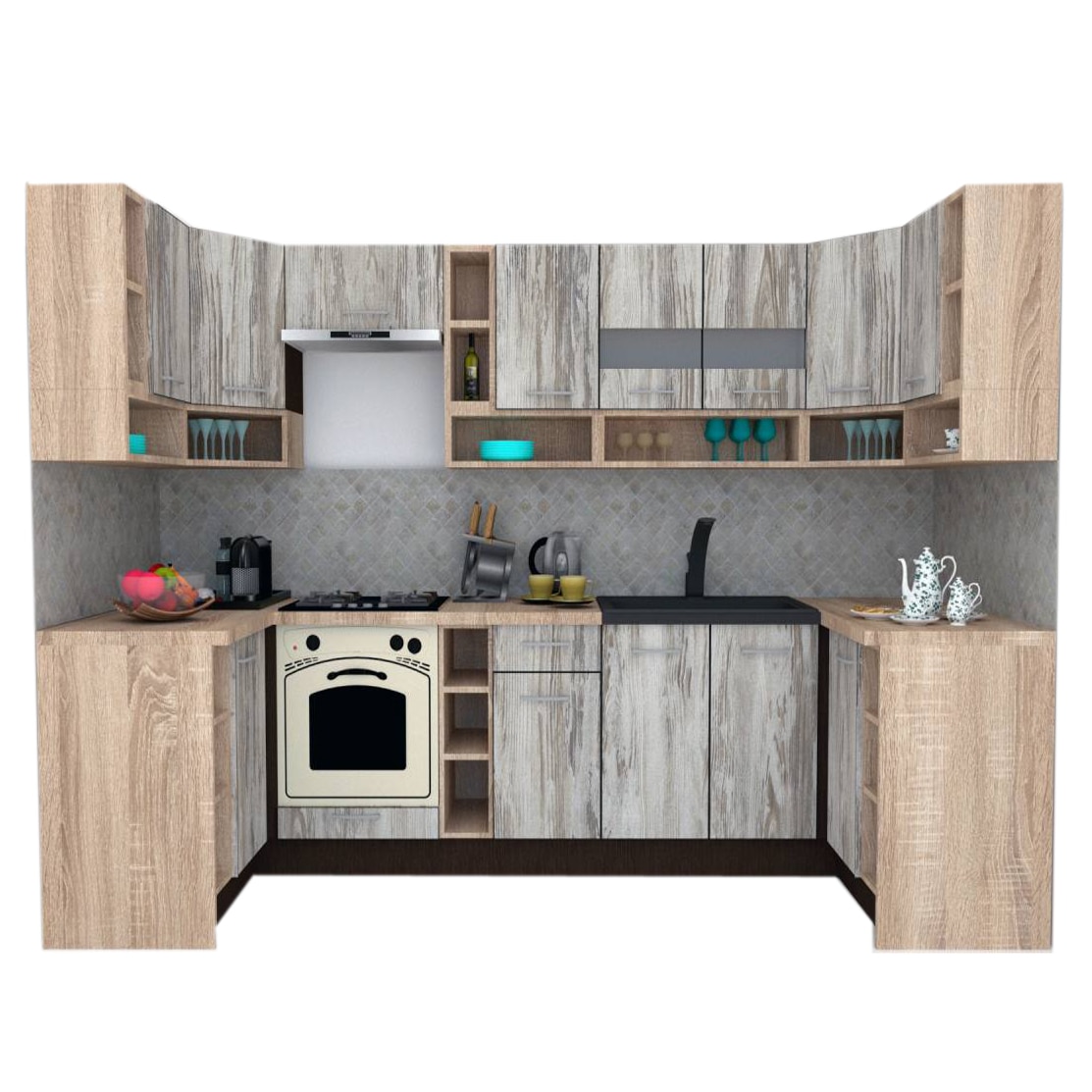 Set Bucatarie de Colt Genarom COSSY NEW 120-320-120, Wenge / Decor K084