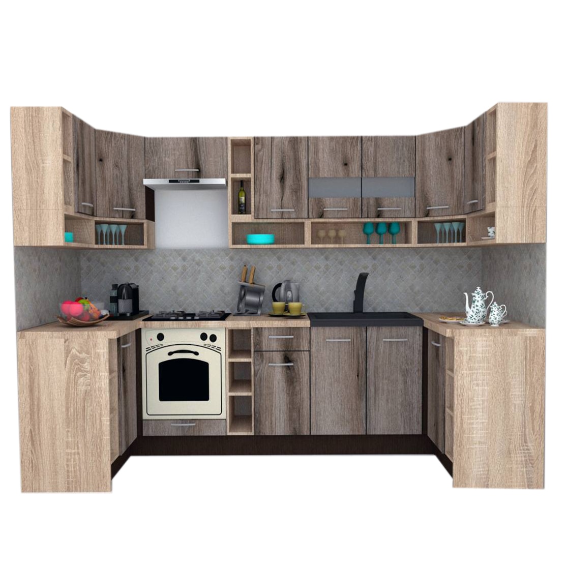 Set Bucatarie de Colt Genarom COSSY NEW 120-320-120, Wenge / Decor K366