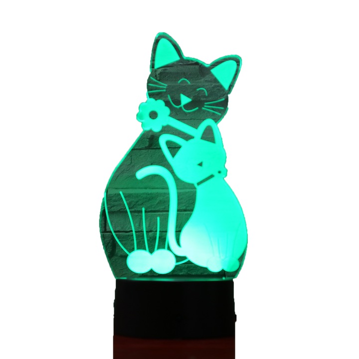 3D Led Illúzió Lámpa Két Cica Színváltós éjjeli lámpa