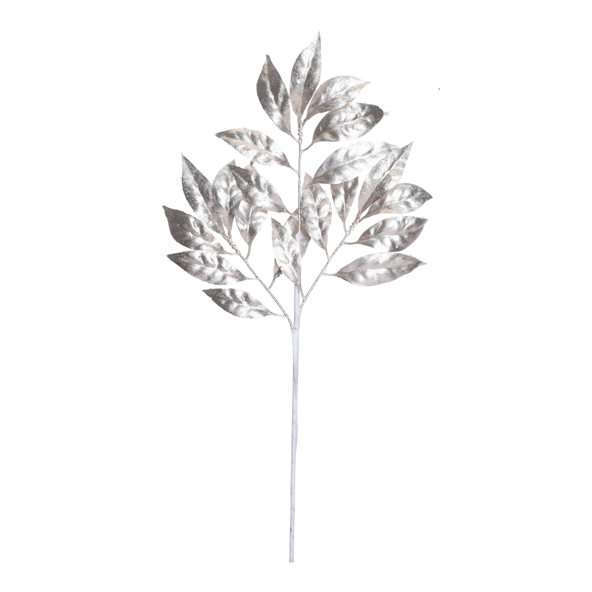 Creanga artificiala, cu frunze, argintie, 55 cm