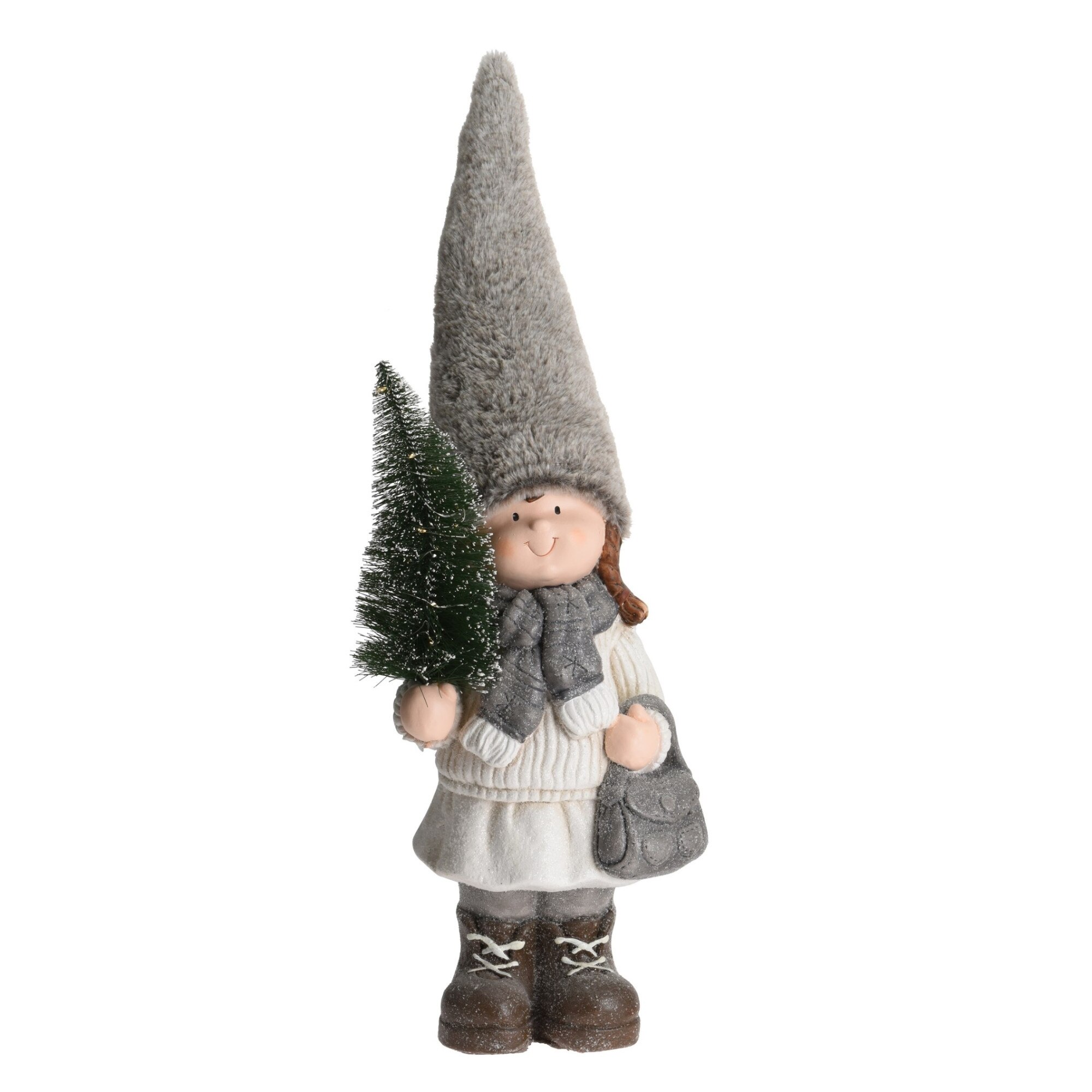 Figurina, copil cu brad, LED, 60x25 cm