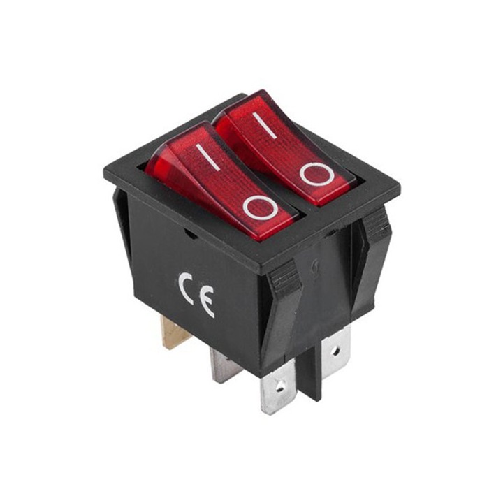 Двоен ключ ElecTech, ON/OFF, 15A, 250V, размер 31 x 25 x 32 mm, цвят черно-червен с LED