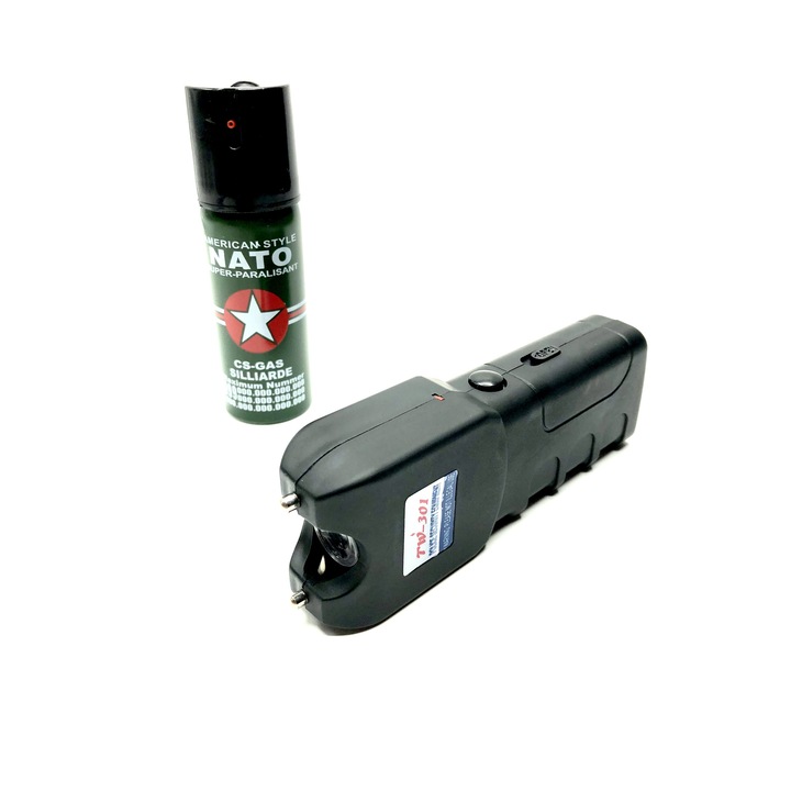 Kit Autoaparere format din Electrosoc tip Lanterna AXC-301 + Spray Paralizant NATO 60ml